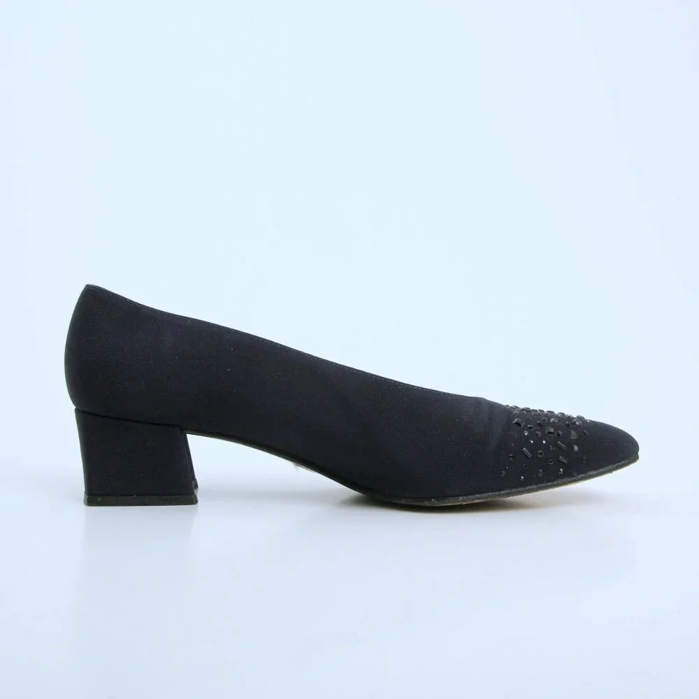 Stuart Weitzman Navy‎ Embellished Closed Toe Block Heel Pumps in Navy Size 9